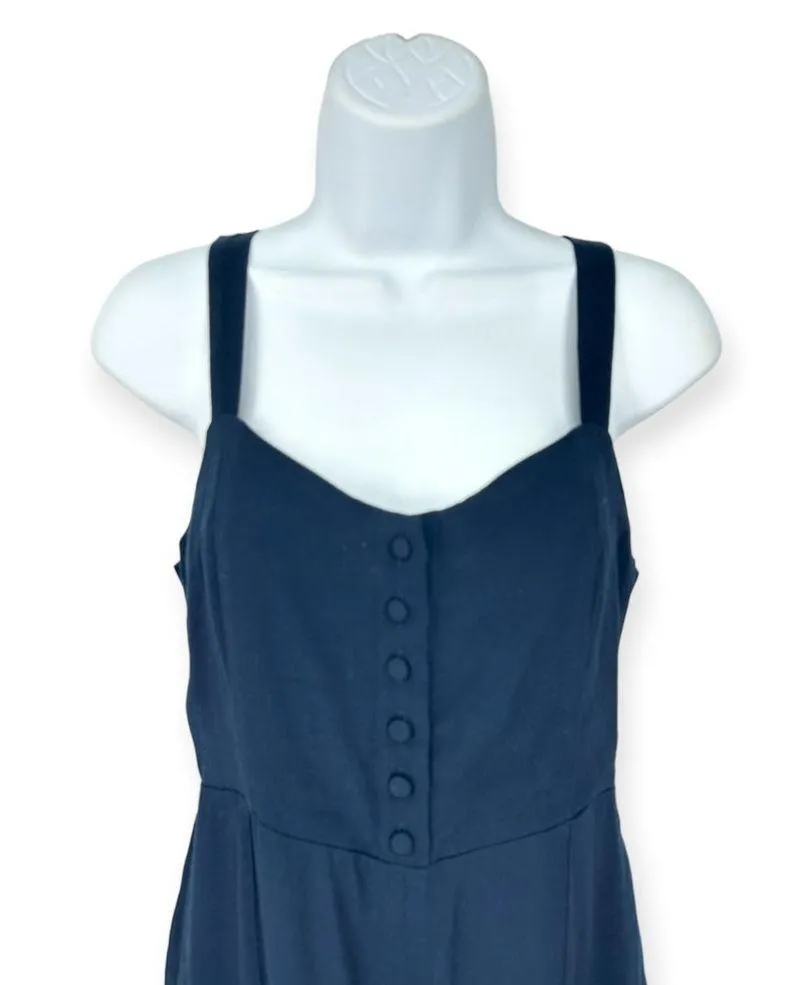 Madewell | Size 2 | Navy Blue Smocked Button-Front Cropped Wide-Leg Jumpsuit - Image 4