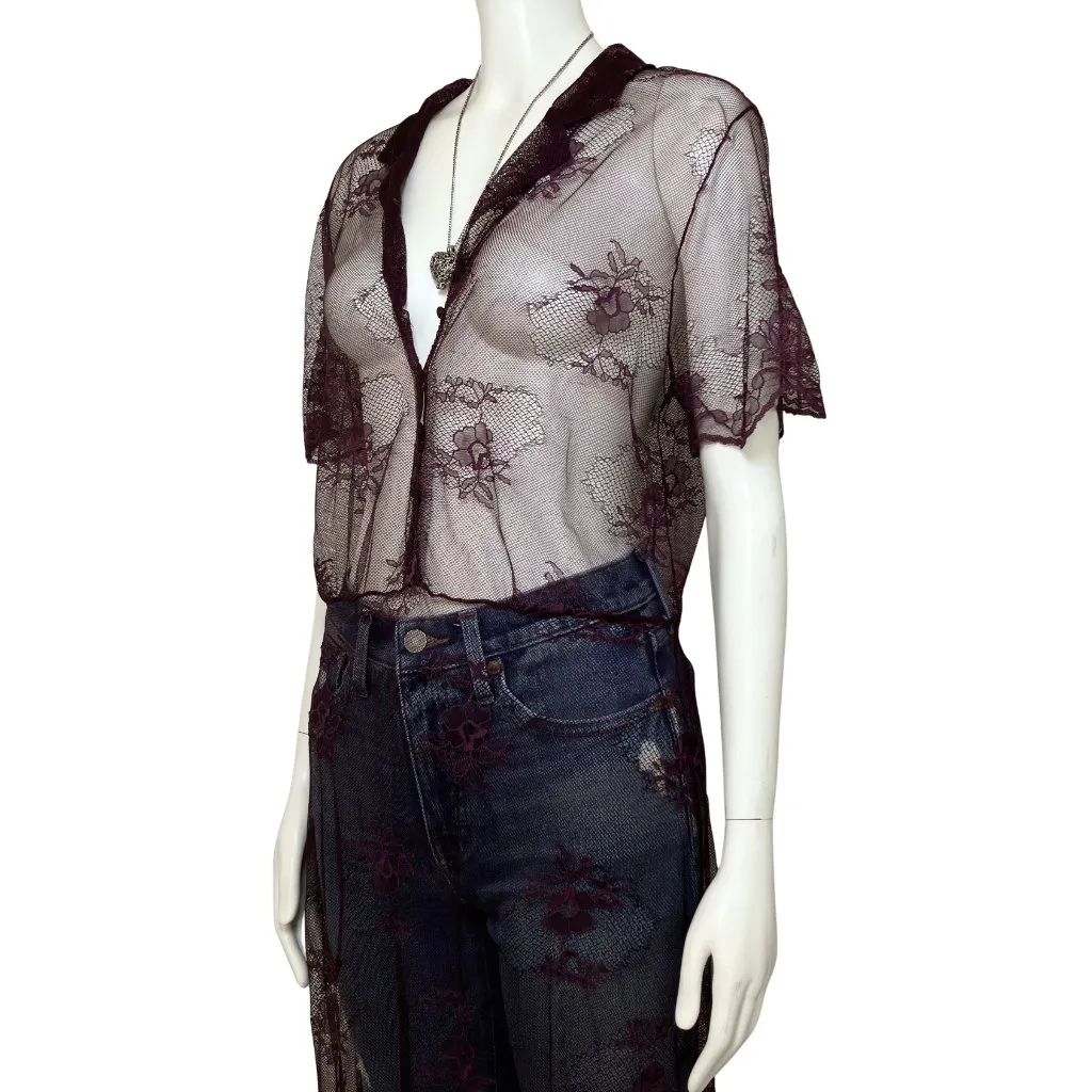 Laundry by Shelli Segal Purple Sheer Lace Duster Dress Sz 10 Whimsigoth Festival - Image 9