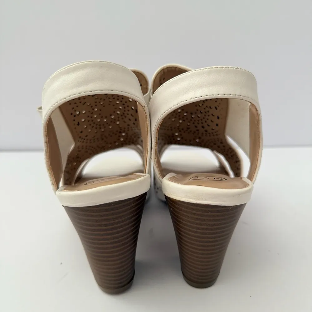 Summer White Heels Cutout Peep Toe Sandals Size 9 Slingback Block Heel Bohemian - Image 2