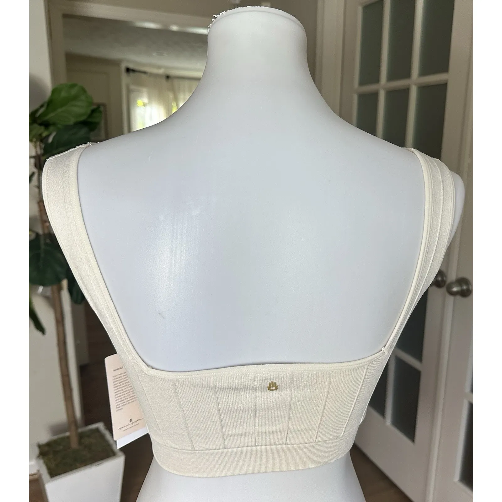 Spiritual Gangster Amara Wide Rib Seamless Crop Tank Top M/L Heather Cream NWT - Image 3