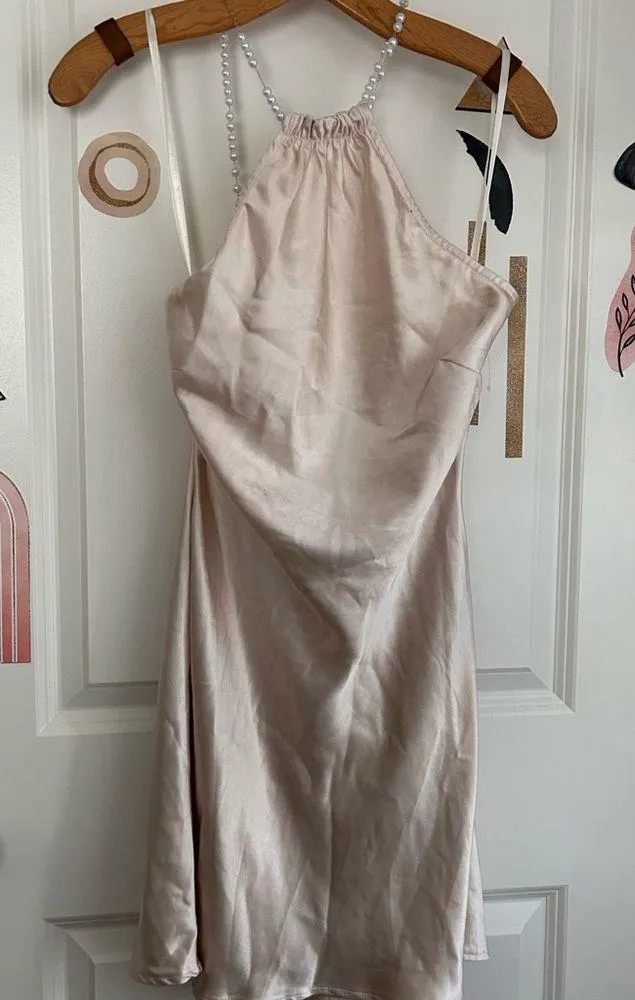 Selfie Leslie champagne silky satin open back DANIJELA PEARL BACK SLIP DRESS - Image 4