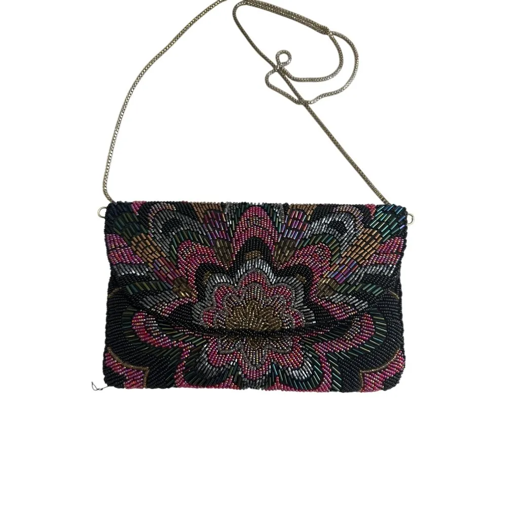 LE REGALE Vintage Beaded Multicolor Cocktail Bag w/ Chain Strap Black - Image 2