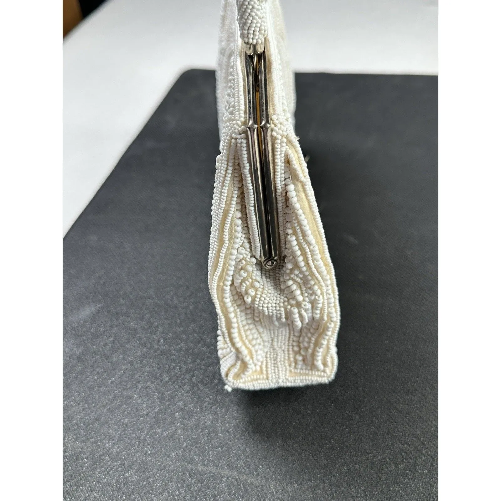 Vtg Antique Beaded handbag‎ regency coquette glam White - Image 6