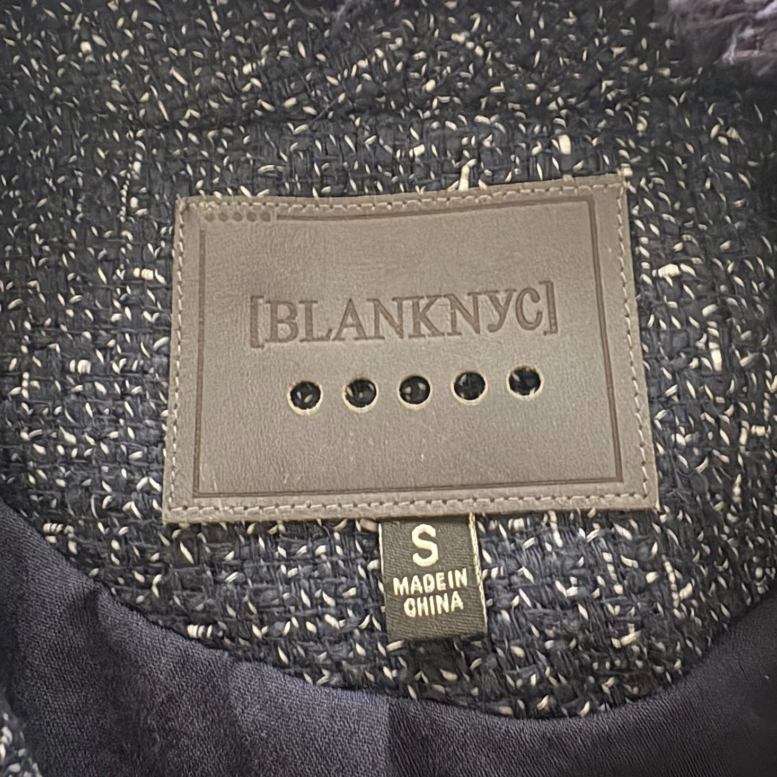 Blank NYC Spring Tweed Moto Zip Jacket Navy Blue‎ Edgy Chic Evereve Size Small - Image 5