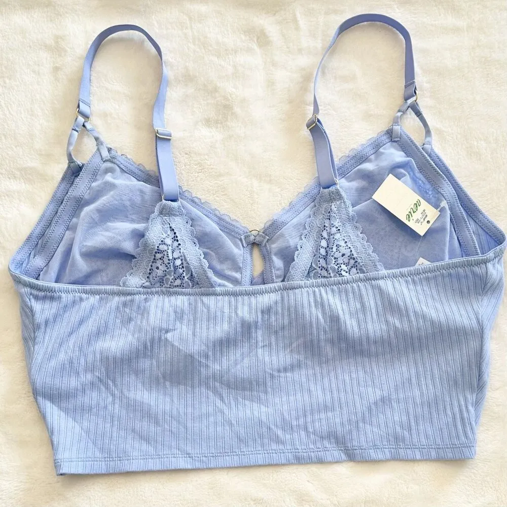 NWT Aerie Light Blue Ribbed Lace Bra Crop Top - Size: XL - Image 8