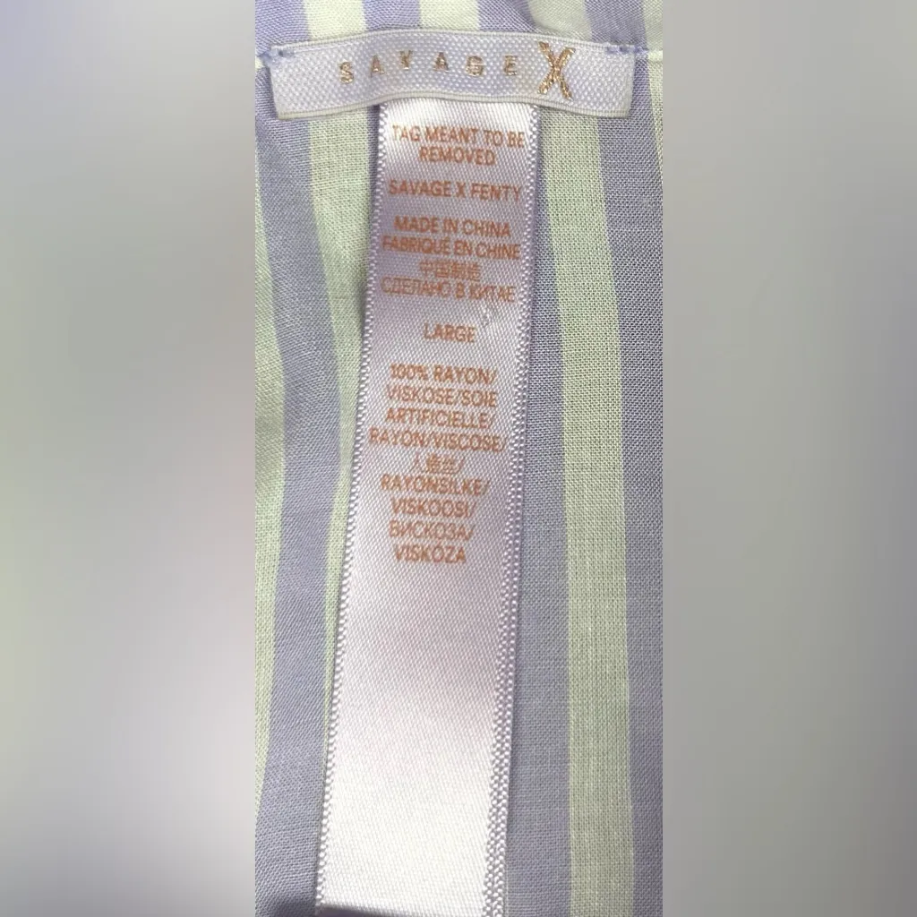 Savage x Fenty Size L Coastal Stripe Woven Voile Sleep Purple & White Crop Shirt - Image 2