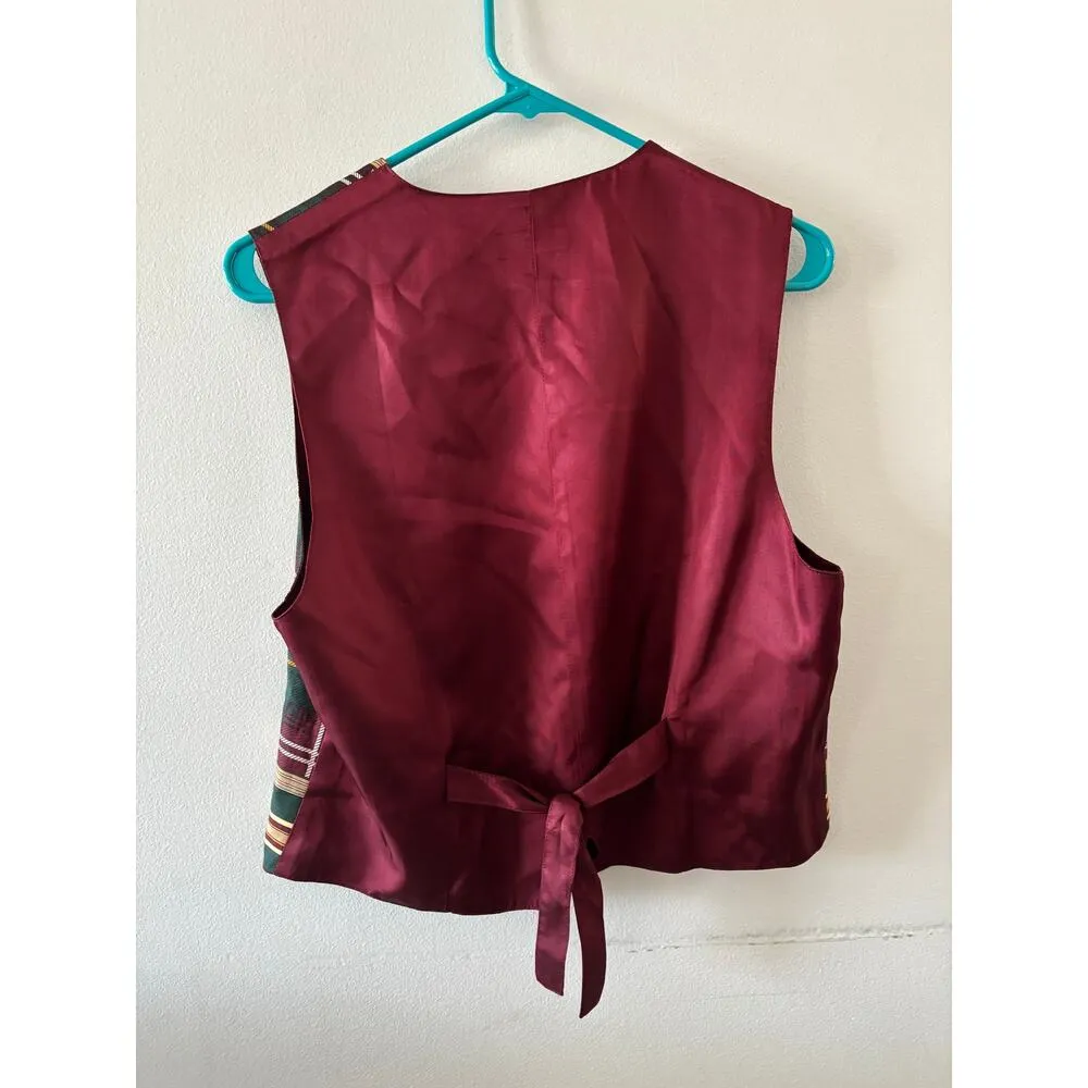 Vintage Talbots Womens Equestrian Vest Small Red Green Plaid 90s 80s Old Money - Image 5