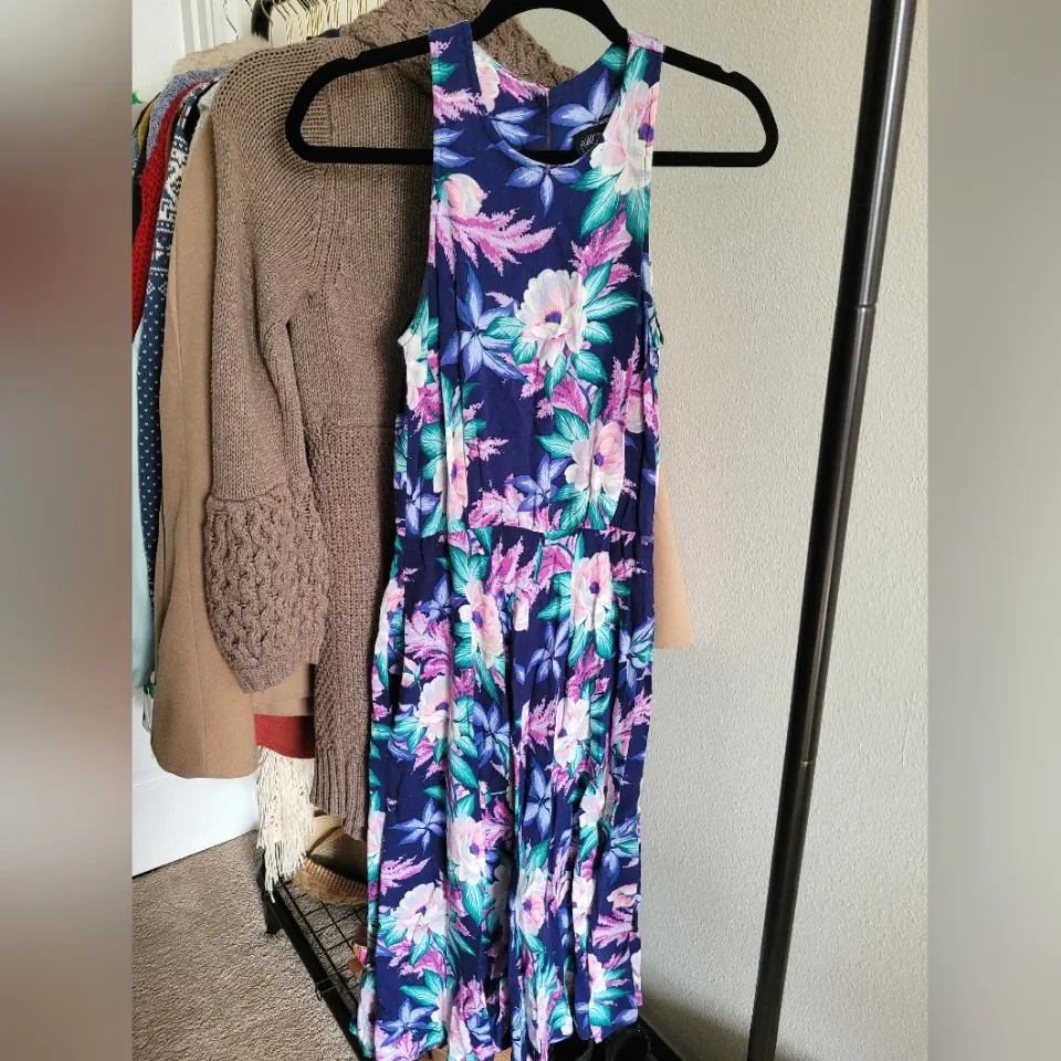 All That Jazz Blue Floral Sleevless Dress w/ Pockets Small - Image 4