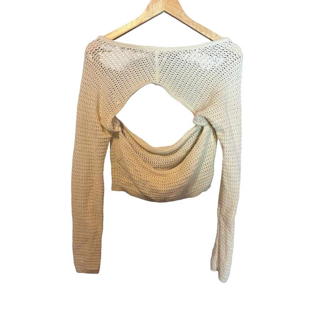 Size XL cropped knit bralette sweater long sleeve cream beige - Image 3