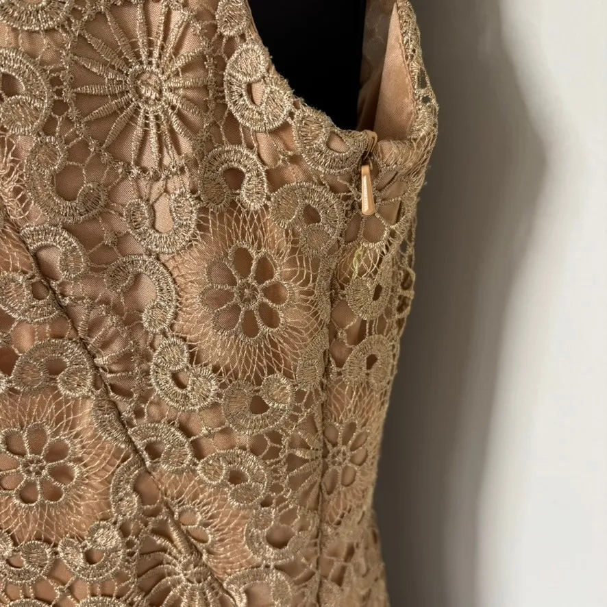 Sue Wong Nocturne Gold Lace Sheath Dress Sz 10 Cocktail Flapper 1920s y2k - Image 3
