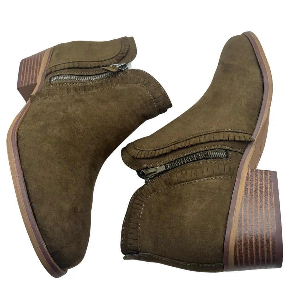 Stitch Fix MIA Olive Green Booties Suede Ankle Boots SZ 9W Western Stitch Wide - Image 4