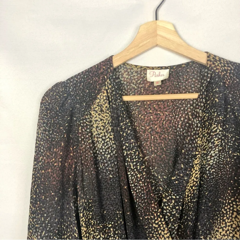 Parker Brown Catalina Silk Printed Long Sleeve Mini Dress XS - Image 3