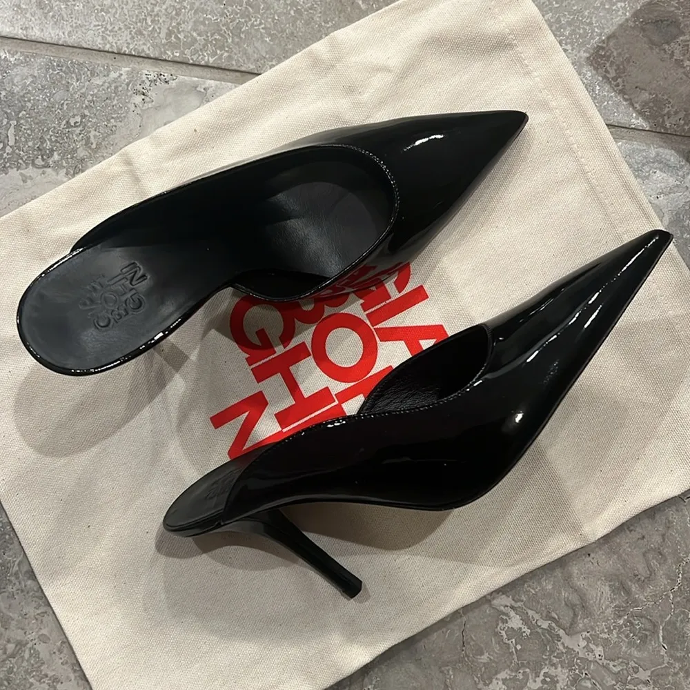 Gia Borghini Abella Patent Pointed Toe High Heel Mules Black Size 37 New+DustBag - Image 4