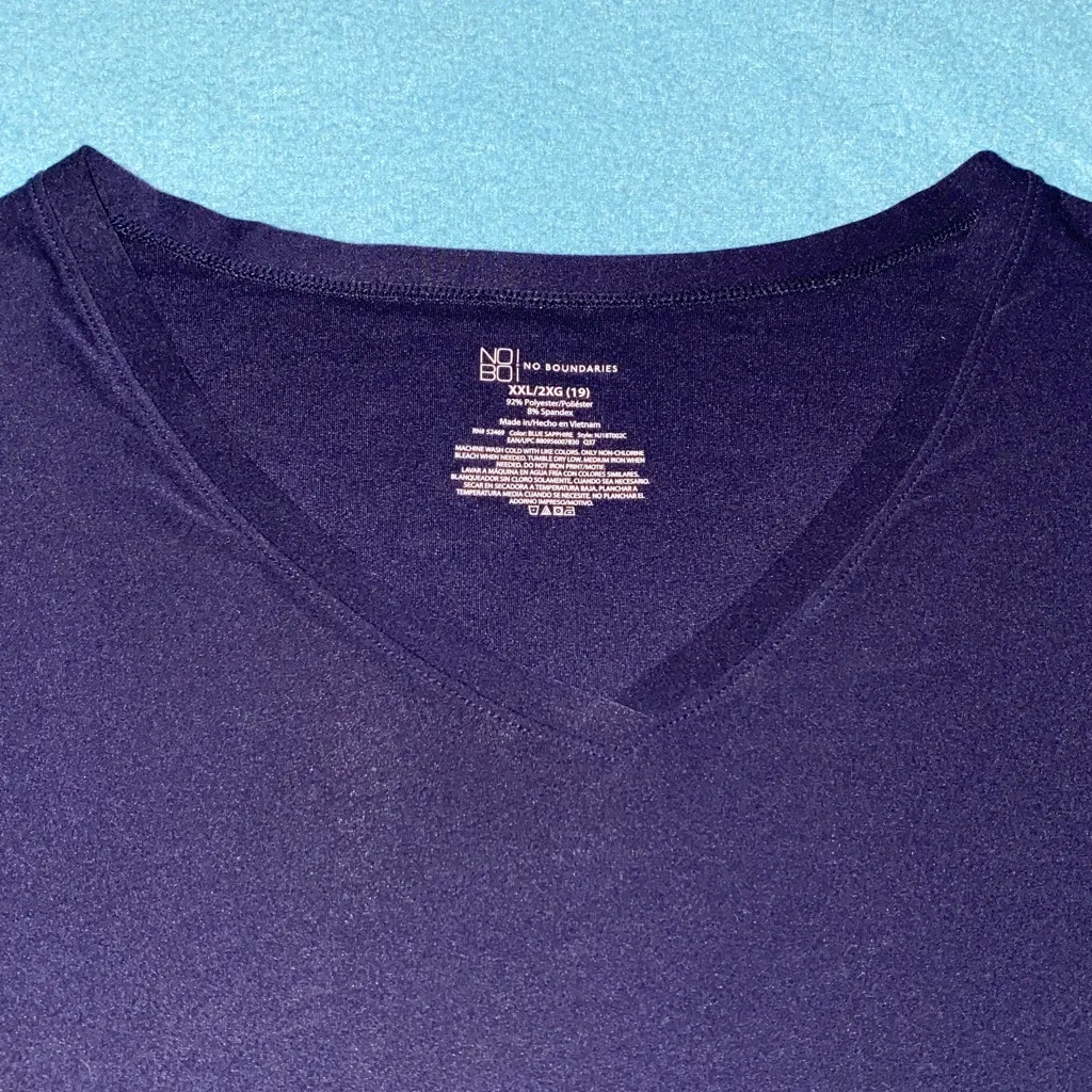 NO BOUNDRIES sapphire blue v-neck cap short sleeve soft stretchy NEW size 2XL - Image 4