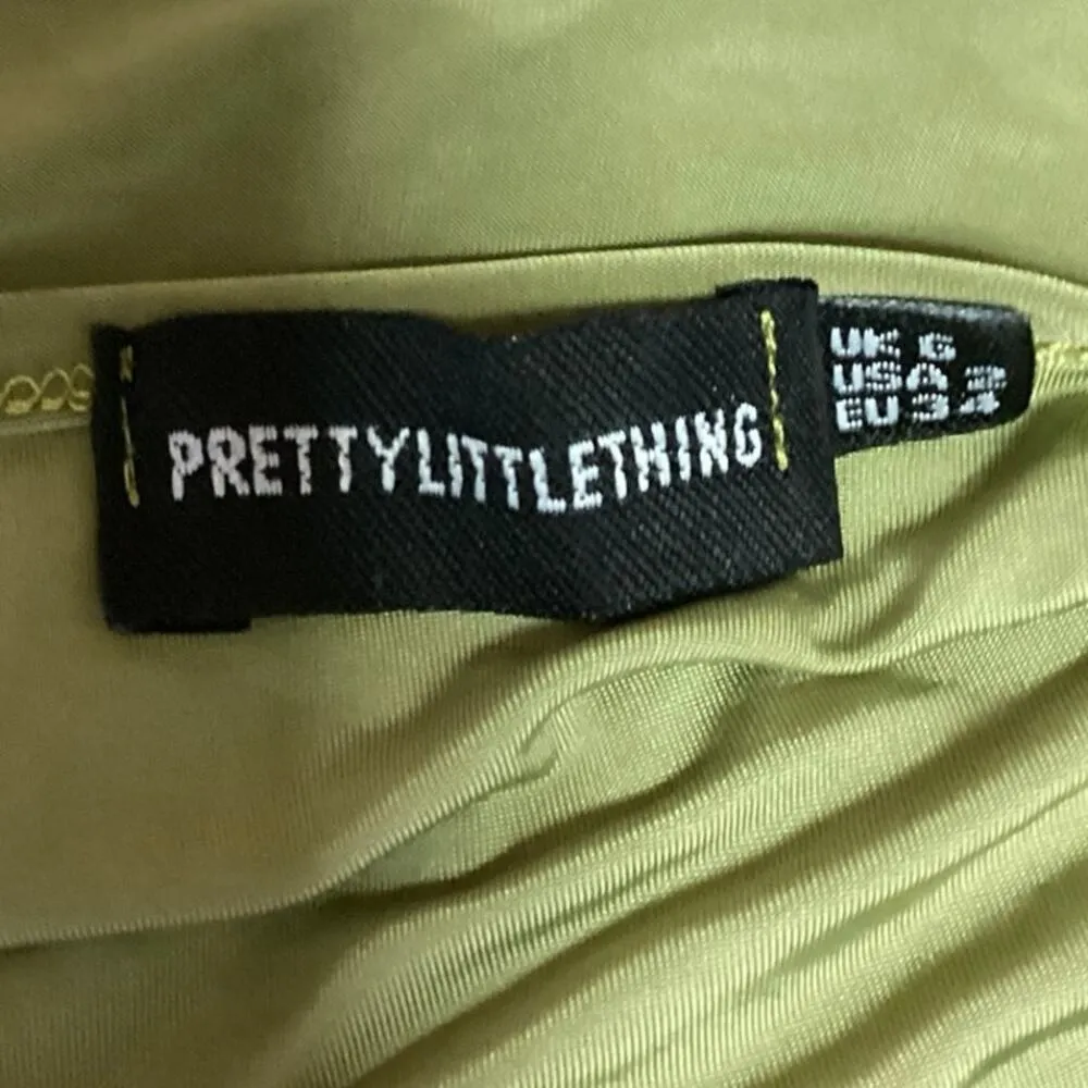 PrettyLittleThing Green Cutout Tie Front Wrap Style Cold Shoulder Crop Top Sz 2 - Image 4