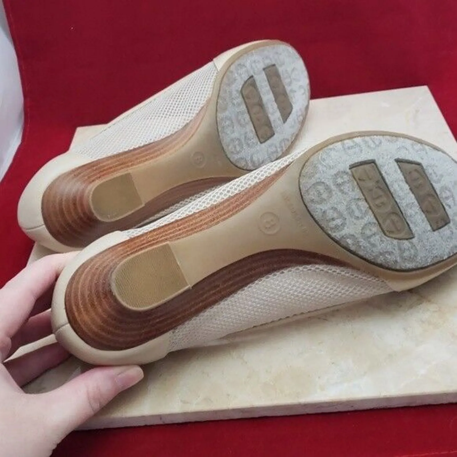 Etienne Aigner Wedges Beige Low Open Toe Wedge - Size 8 - Image 7