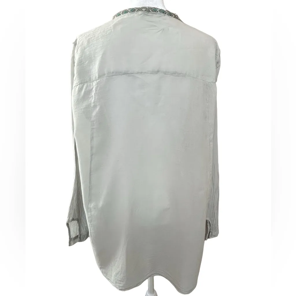 Johnny Was bohemian floral peacock embroidered artistic chic button down top S - Image 2