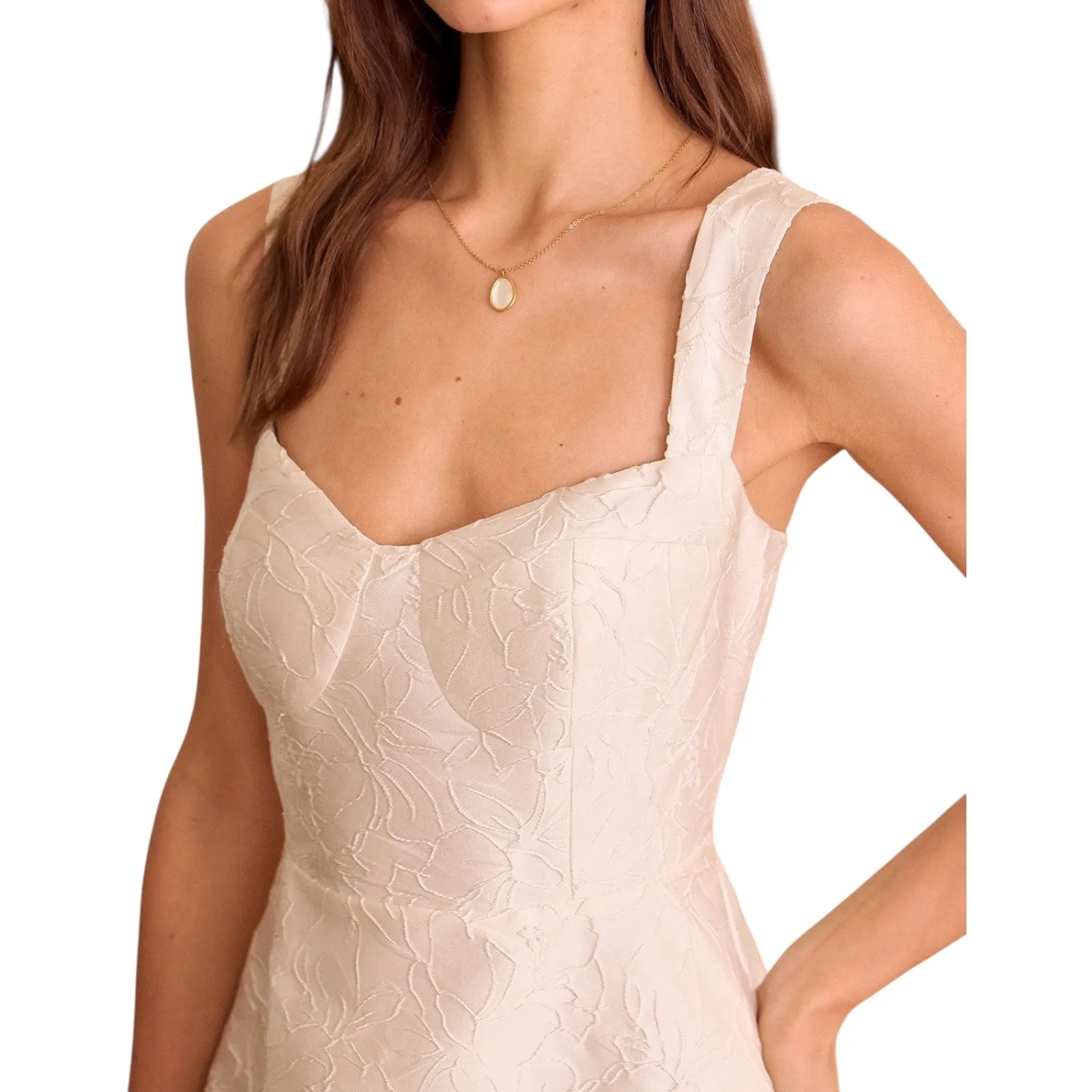 RIHOAS‎ NWT The White Sweetheart Neck Jacquard Midi Dress Large Bridal Party - Image 3