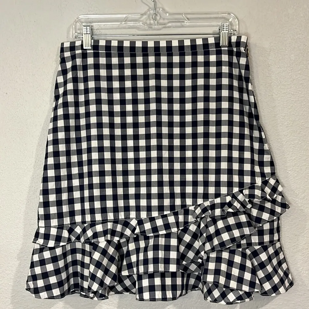Draper James ‘Dolly’ gingham checked ruffled mini skirt cotton poplin 10 - Image 4
