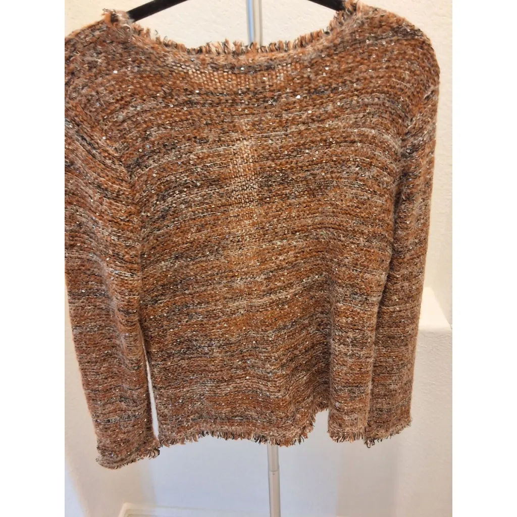 Sioni Size M Brown Speckled Textured Fringe with Pickets Cardigan Sweater Size M - Image 7