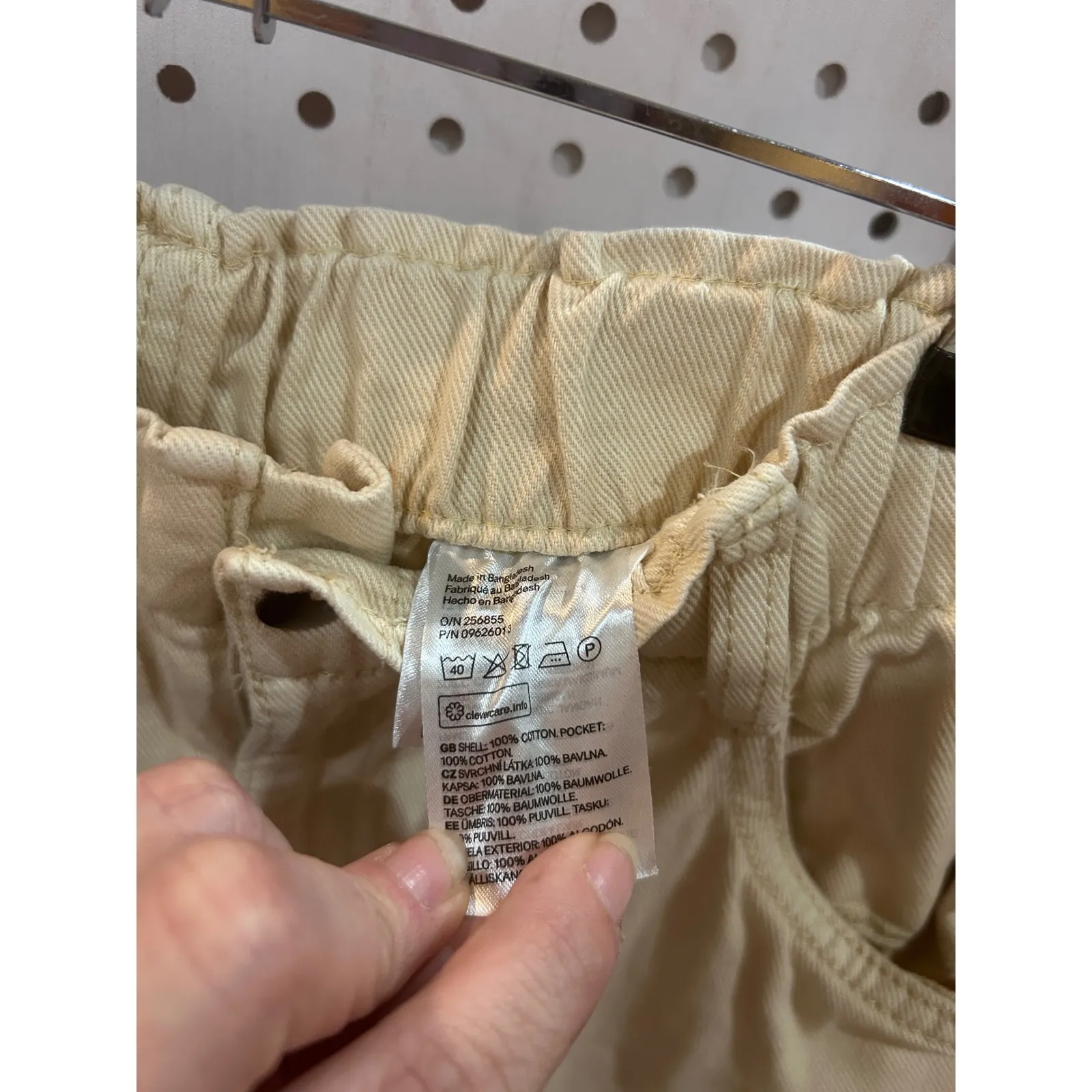 H M High Waisted Elastic Waist Pants Cream Beige Size 8 Cropped Wide Leg - Image 6