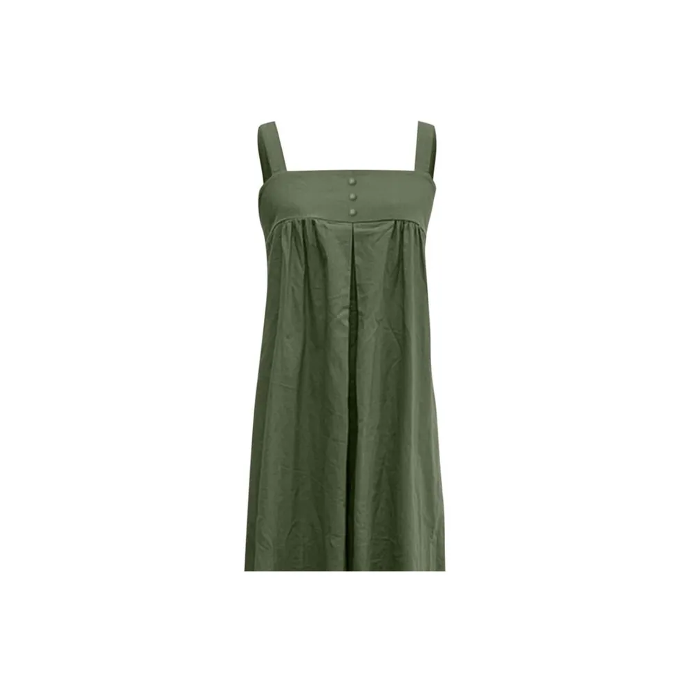 NEW Linen Soft Cotton Sleeveless Loose Jumpsuit Adjustable Straps M Army Green Size M - Image 3
