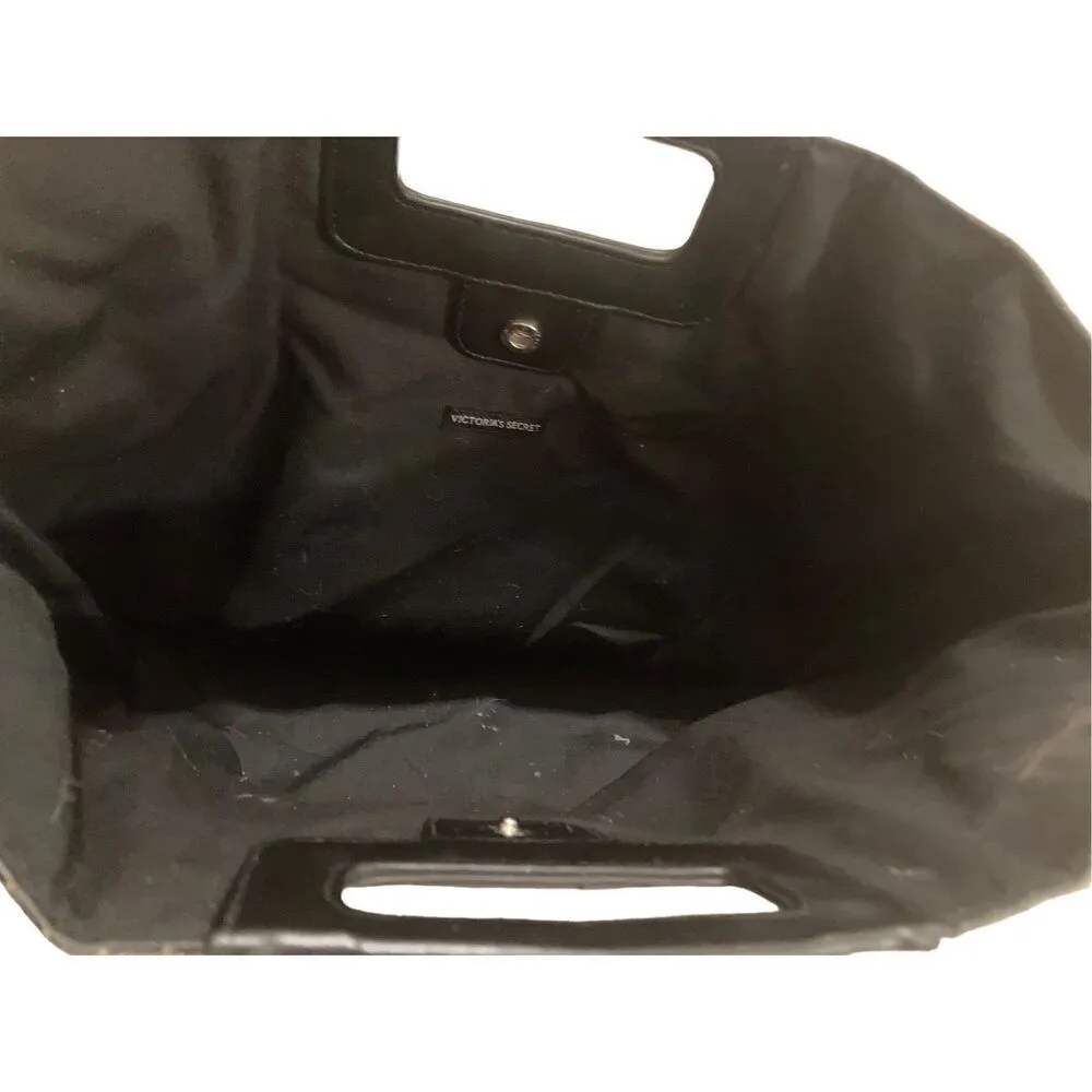 Victorias Secret Onyx Black Pvc Glitter Sparkle Travel Bag Tote Handbag - Image 3