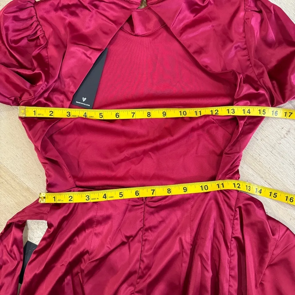 Lulus Late Night Stunner Wine Red Satin Cutout Faux-Wrap Mini Dress - Image 5