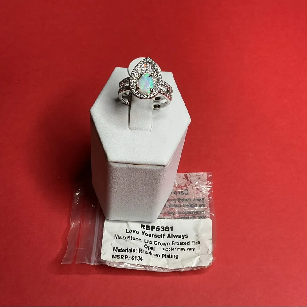 Bomb Party RBP5381 “Love Yourself Always” Lab Grown Opal on Rhodium Sz6 Ring NWT Silver Size 6 - Image 3