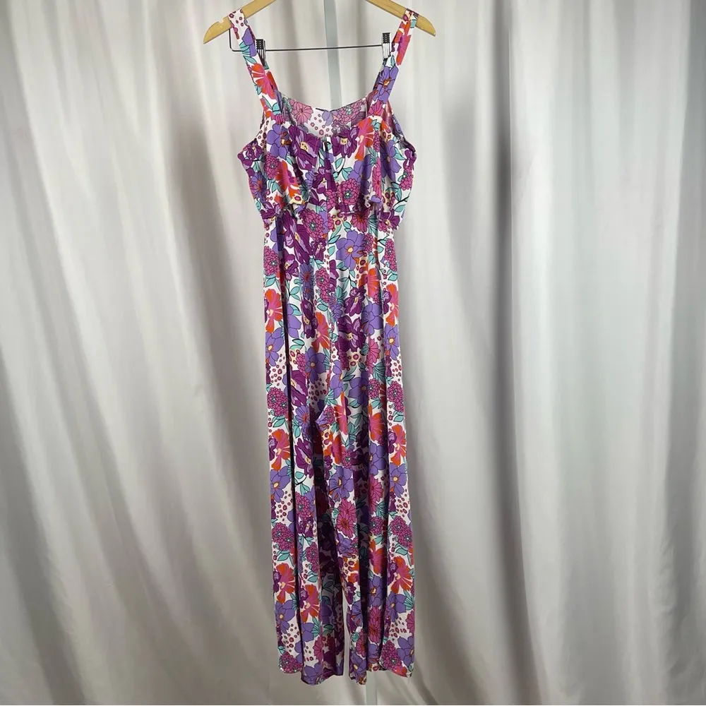 SheIn Large Floral Boho Retro Jumpsuit Spring Summer Flowy Wide Leg Hippie - Image 2
