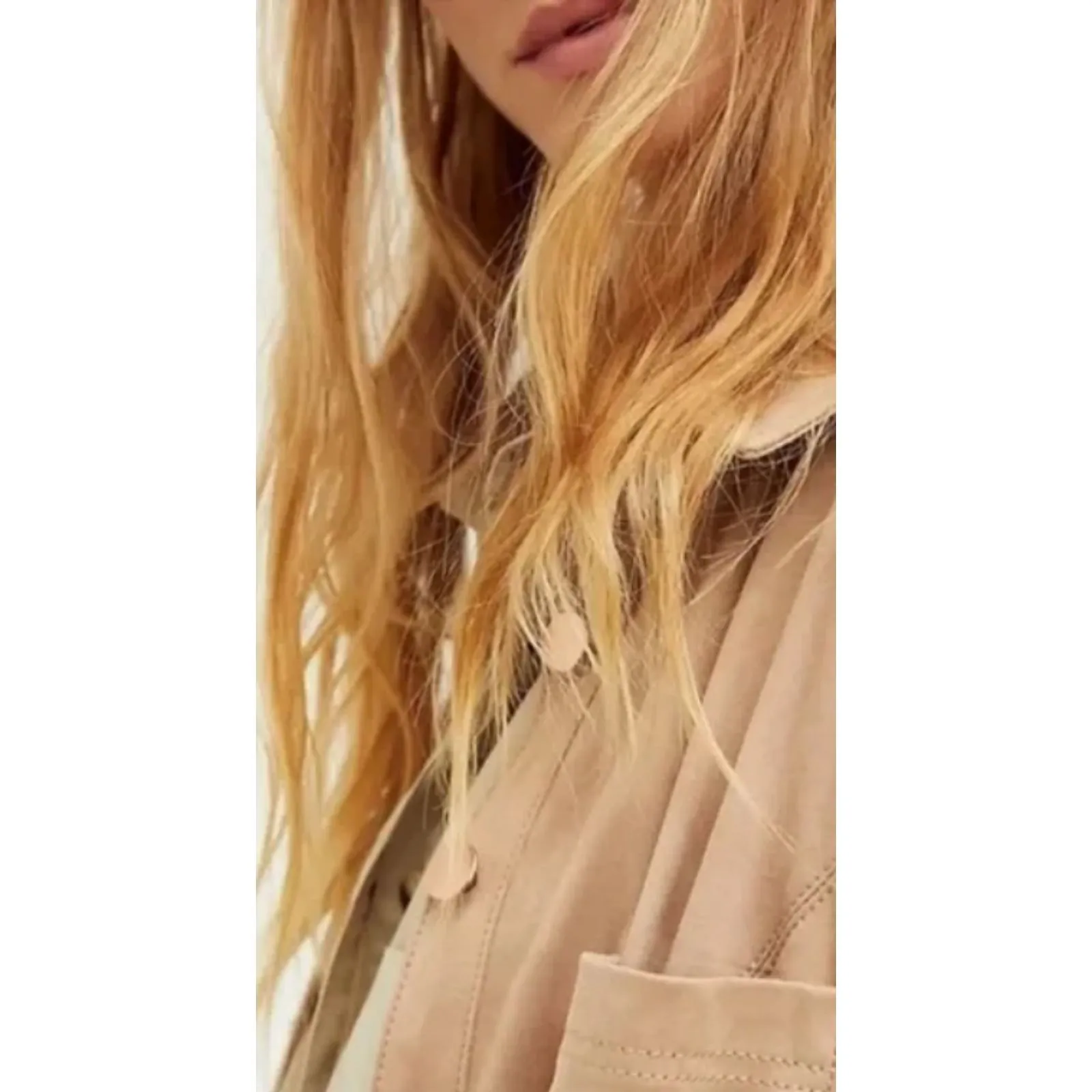 Free People Ari Faux Suede Long Shirt Dress Gold Button Front Flare Sleeve Sz XS - Image 12