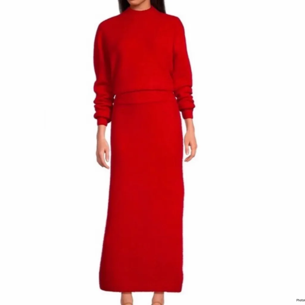 Le' AL.X Mohair Wool Blend Knit High Rise Sheath Maxi Sweater Skirt Size M NWT Red Size M - Image 3