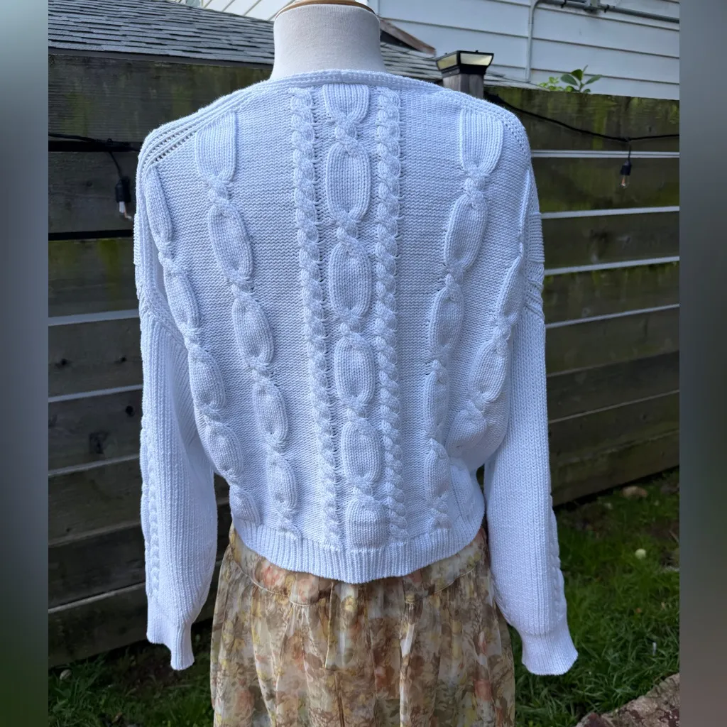 J. Crew Cable Knit White Sweater Chunky Cropped Preppy Academia Y2K - Image 2