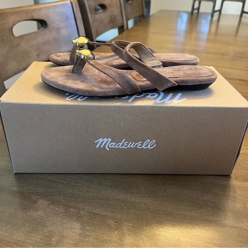 Madewell The Mila Organic Hardware Thong Slide Sandal Cognac Brown Suede 6.5 - Image 7