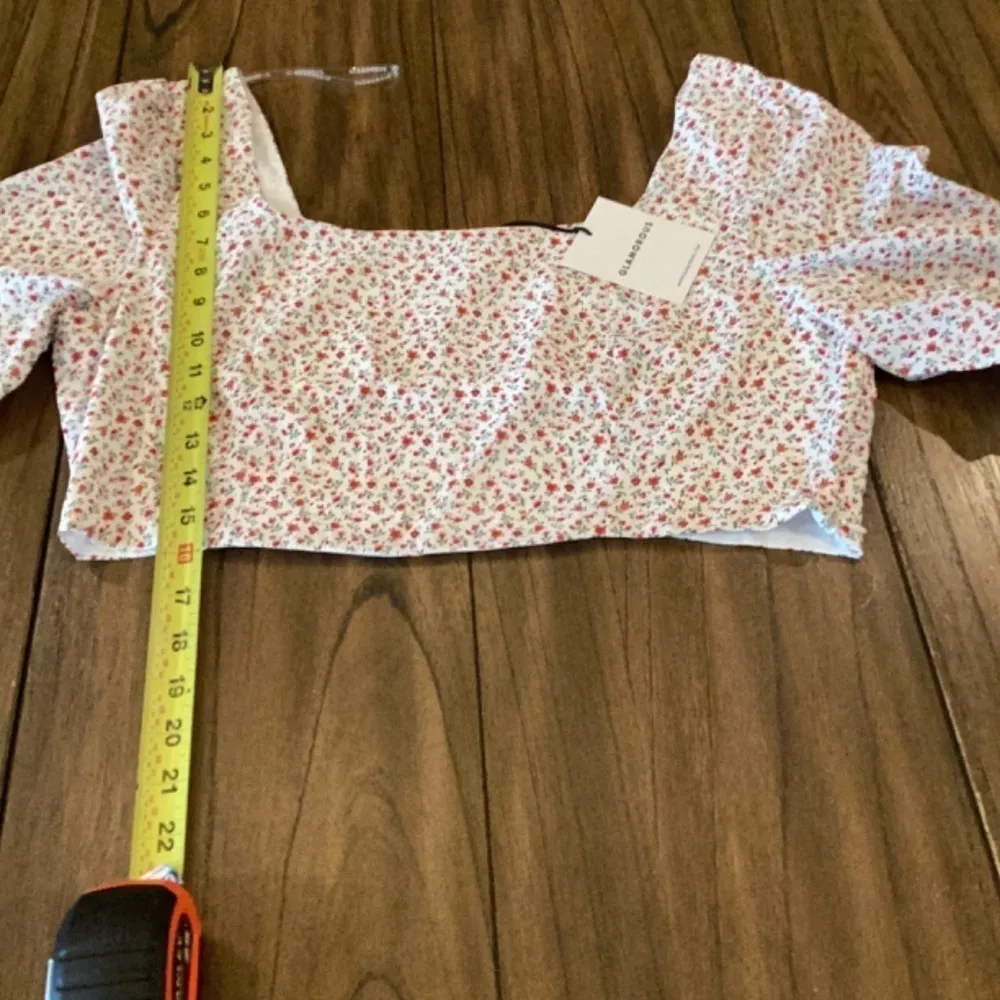 Glamorous square neck fitted crop long sleeve blouse in vintage floral asos 12 White - Image 6