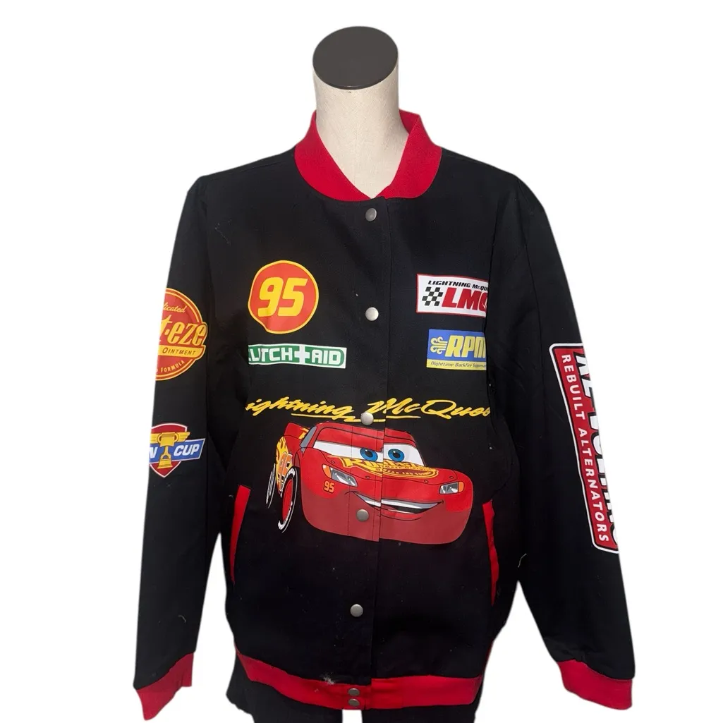 NWOT Disney Lightning Mcqueen Cars Racing Car Patches Pixar Motorcycle Jacket XS - Image 4