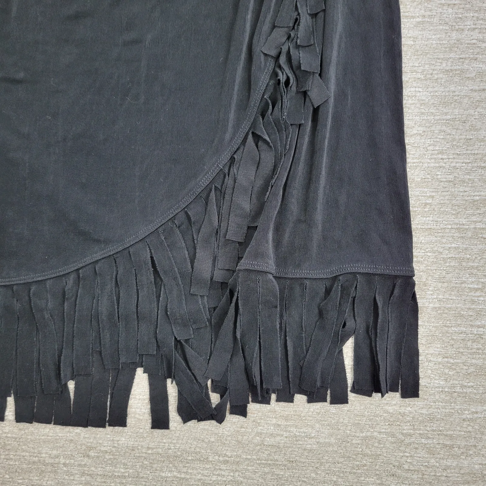 Chicos Travelers Fringe Skirt Womens XL Black Ribbed Faux Wrap Slinky Rodeo - Image 8