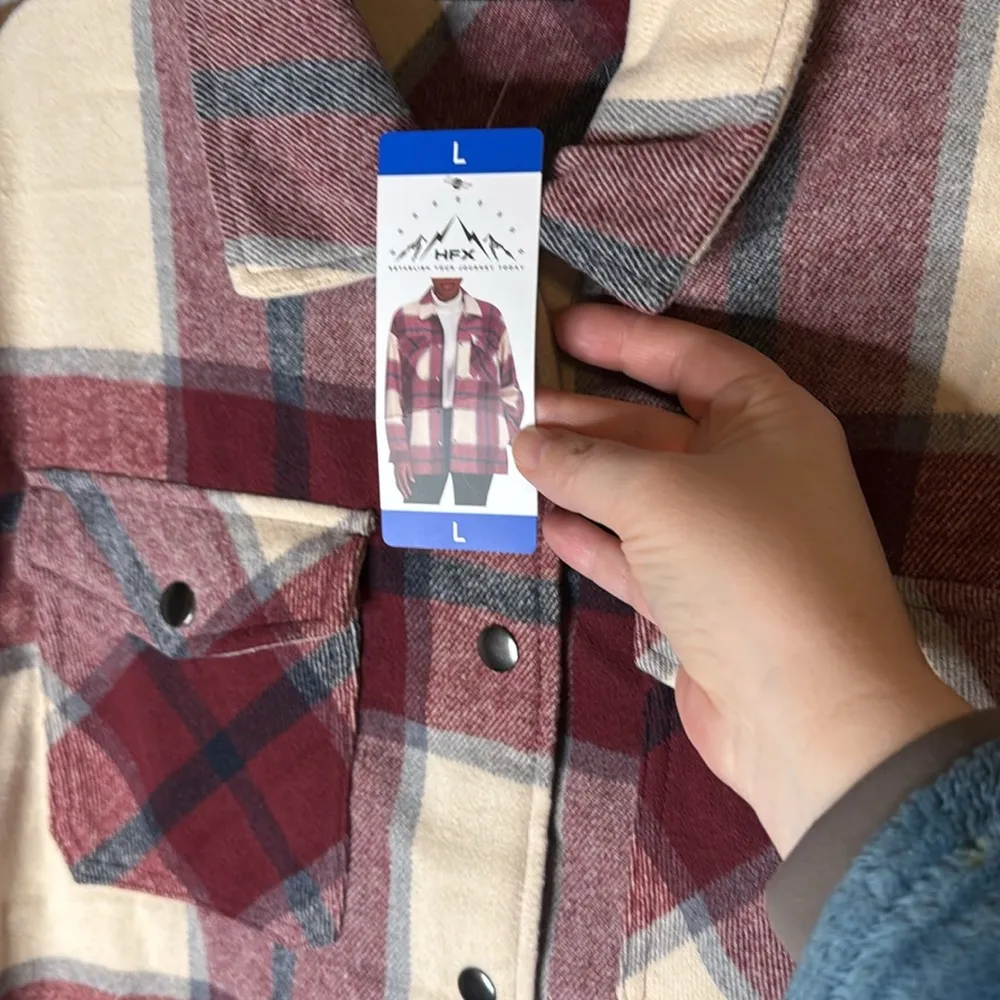 HFX Women’s Plaid Flannel Shirt Jacket Red Snap Button Size Large Oversized - Image 3