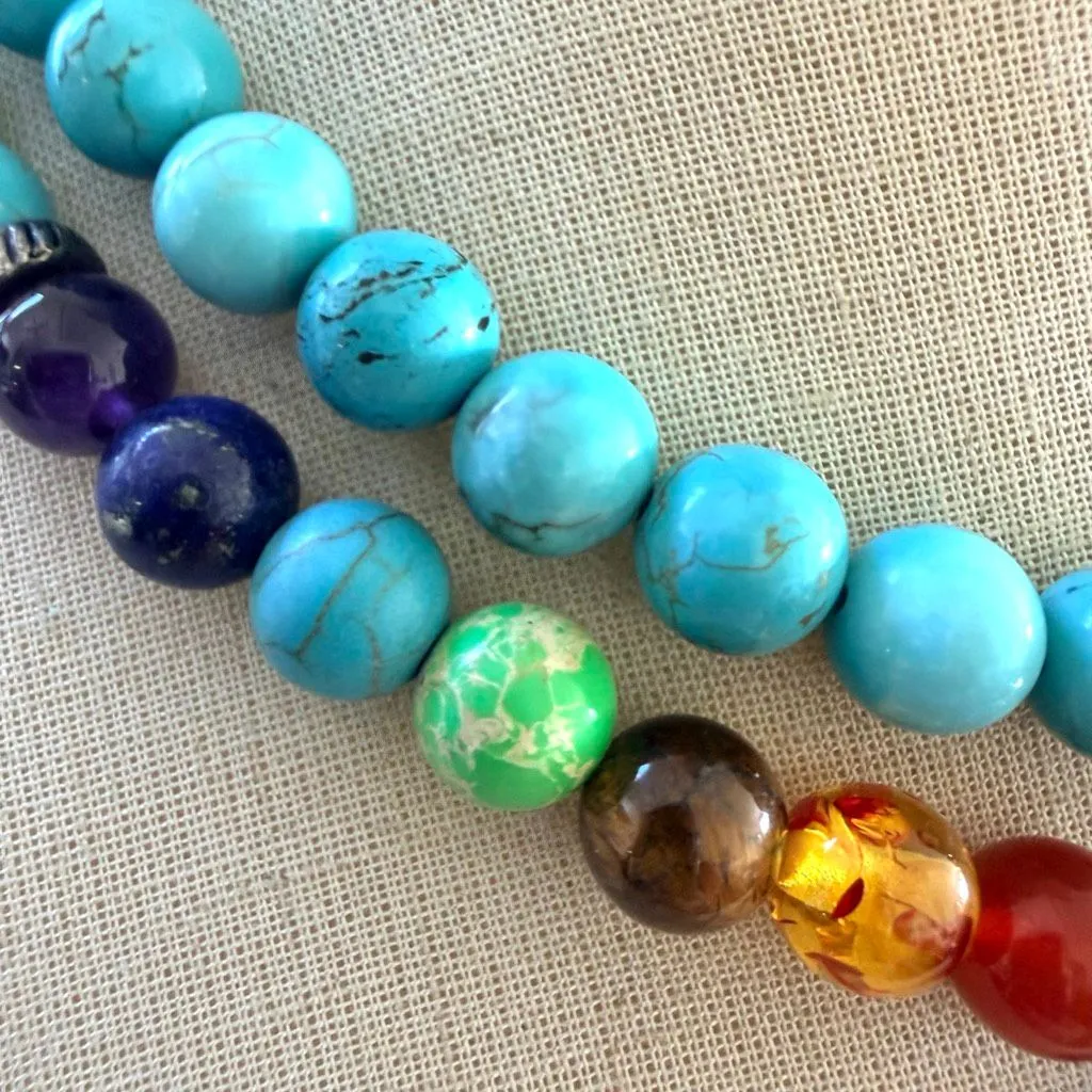 Turquoise 108 Bead Wrap Mala Necklace Tree of Life Charm - Image 3