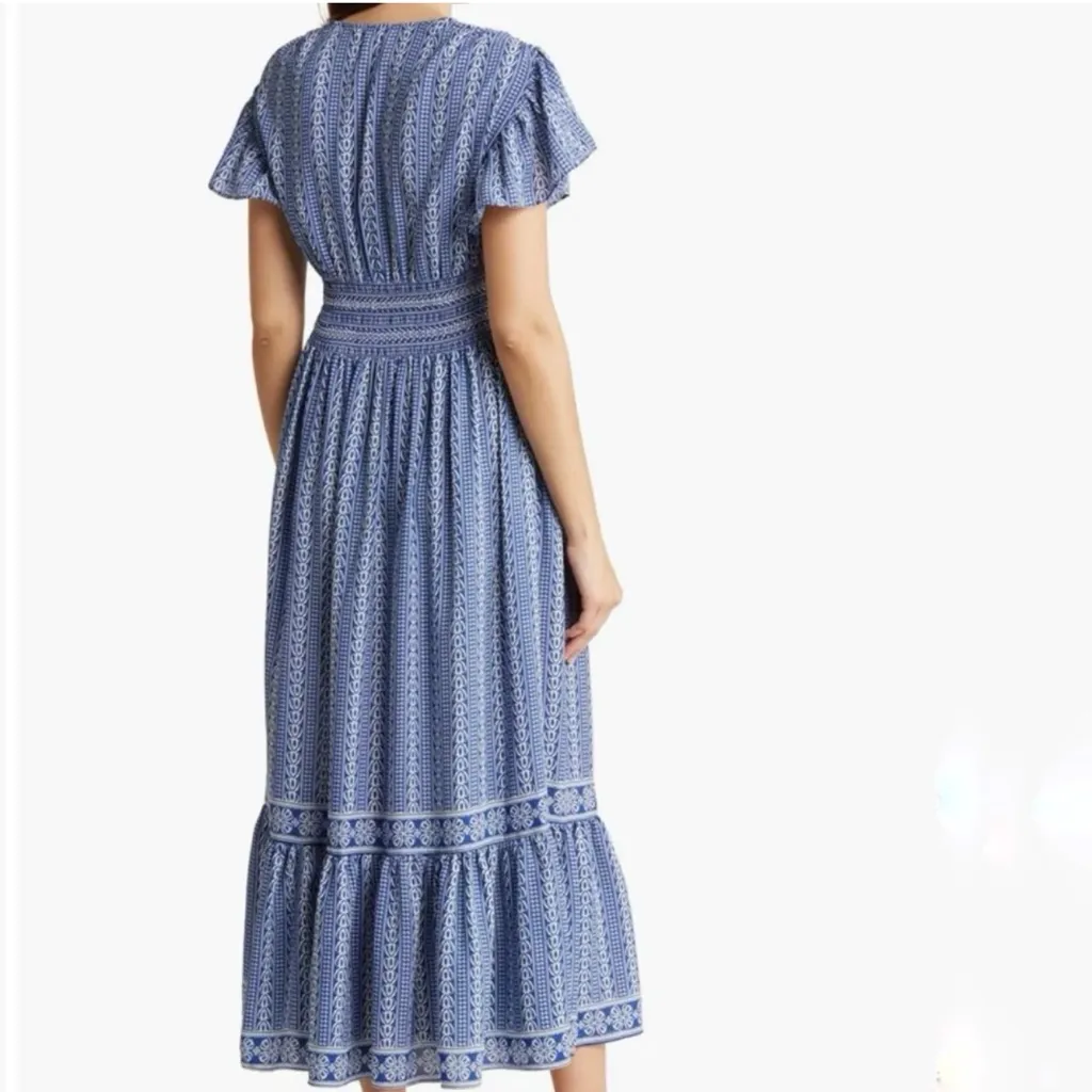 💙✨ MAX STUDIO Blue Flutter Sleeve Floral Tiered Maxi Dress 🌸 Size S – EUC - Image 2