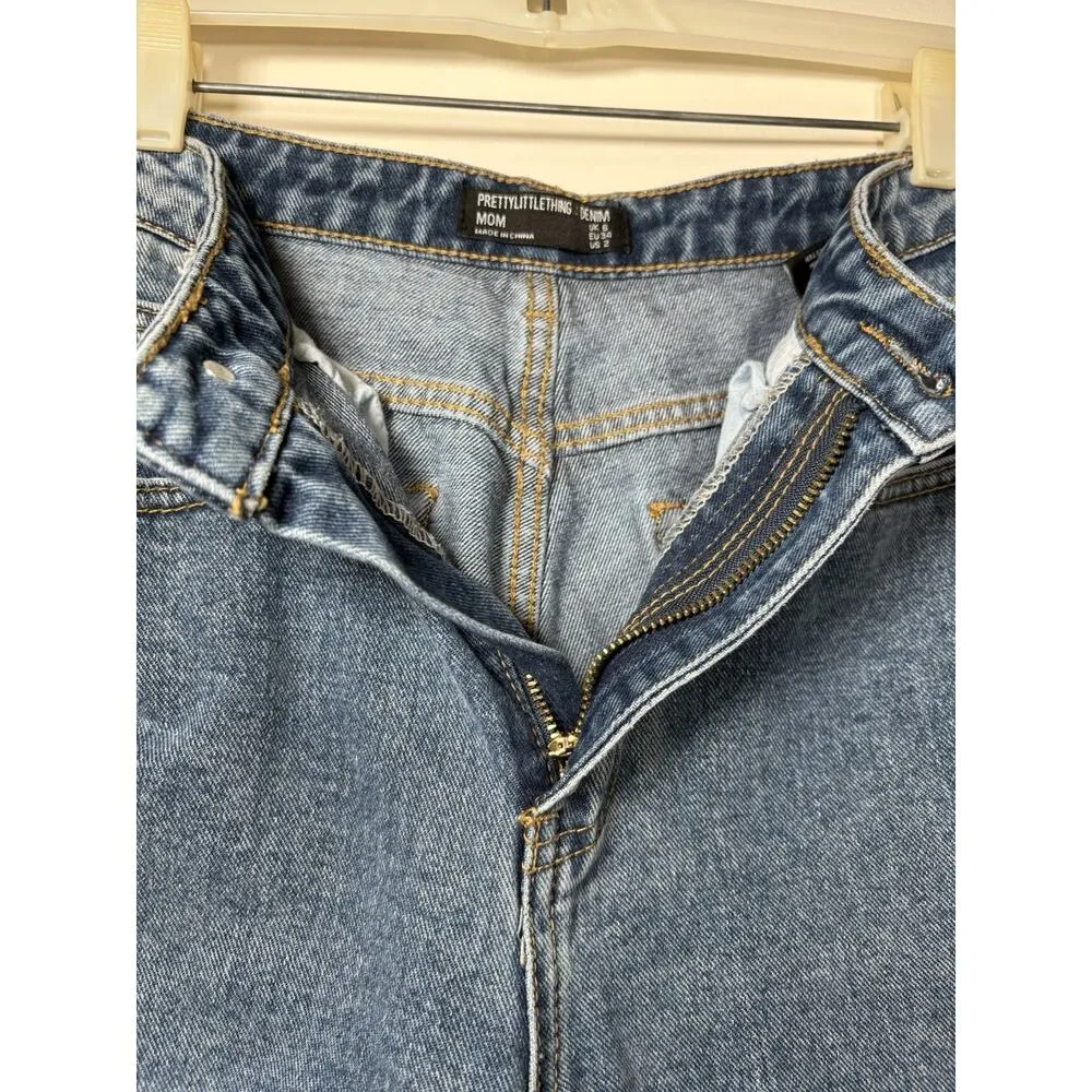 PRETTY LITTLE THING Denim Mom Jeans Medium Dark Wash Retro 90s Y2K Preppy Size 2 - Image 5