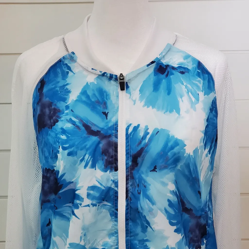 Fabletics Sporty Windbreaker Jacket,‎ Blue and White Size L - Image 3