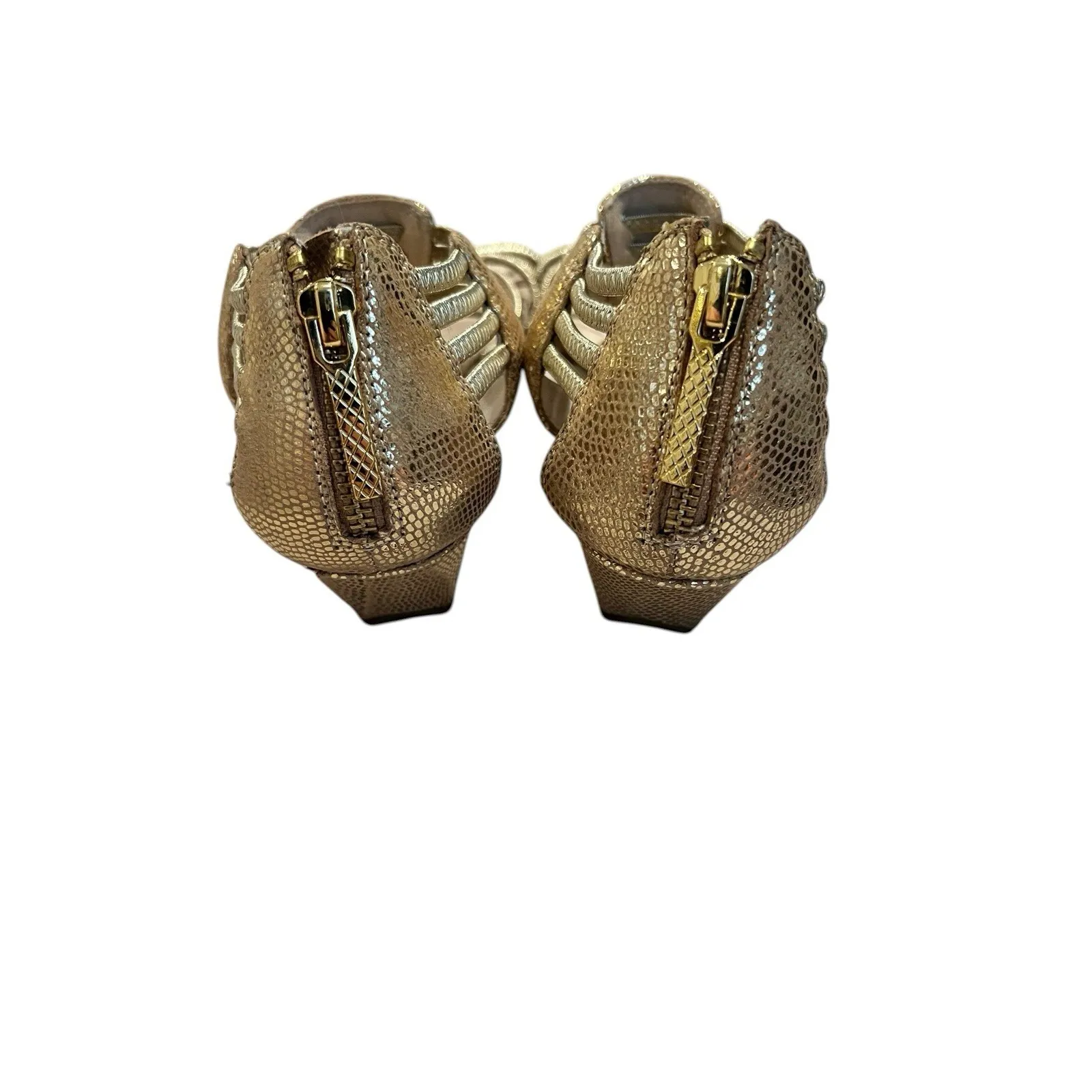 Donald J Pliner Gold‎ Metallic Wedge Leather Strappy Sandals 8 M - Image 3