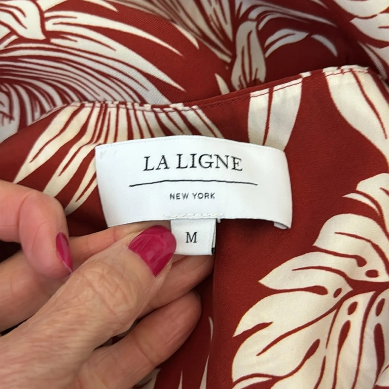 La Ligne Terracotta Cream Silk Tropical Floral Print Spaghetti Strap Maxi Dress Size M - Image 3