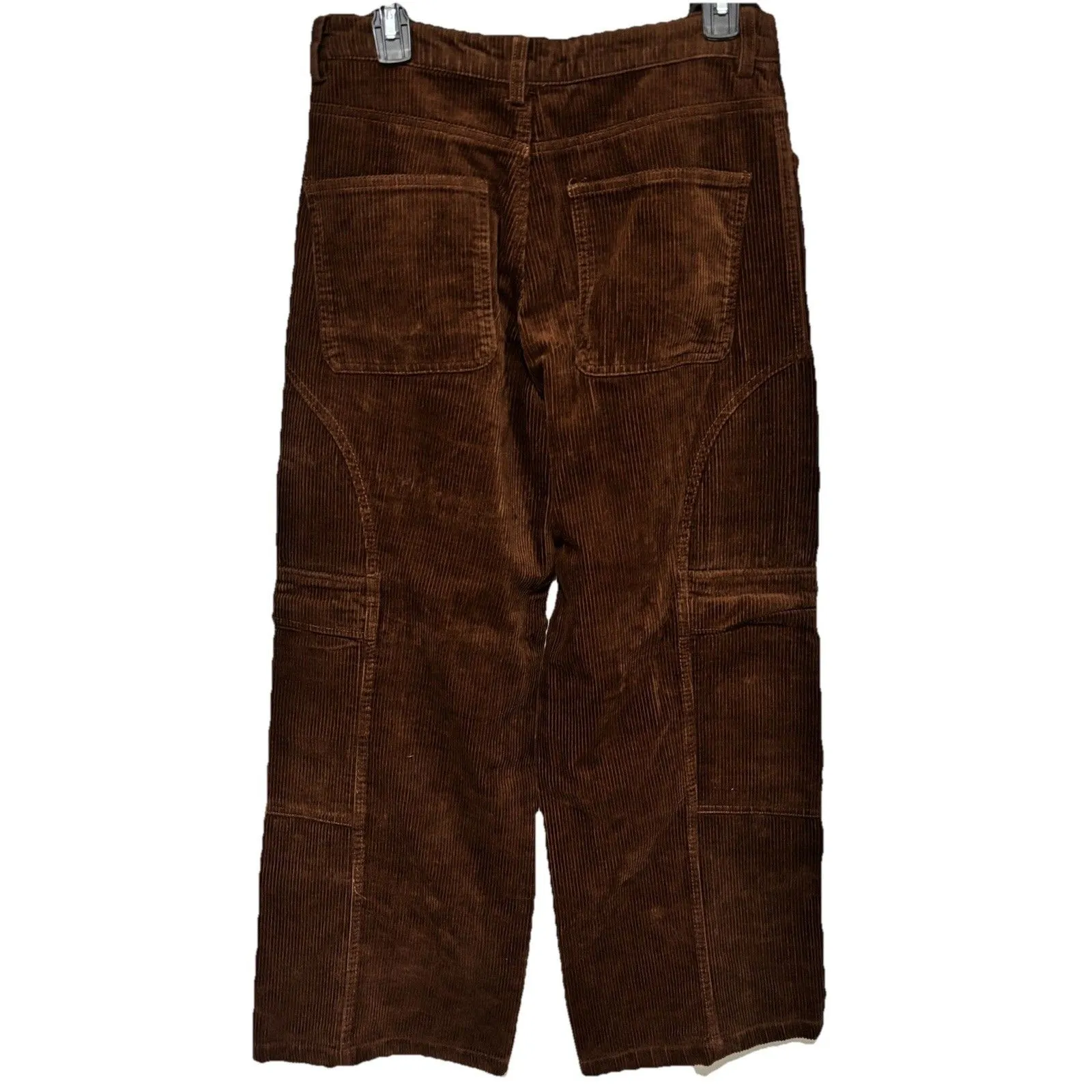 Forever 21 Brown Corduroy Long Ribed Pants Mid- Rise Cargo Wide Leg M - Image 7