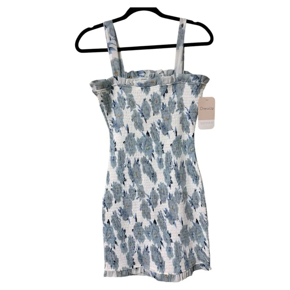 HUDSON GRAY women’s size small light blue and white stretchy floral dress ruffle - Image 9