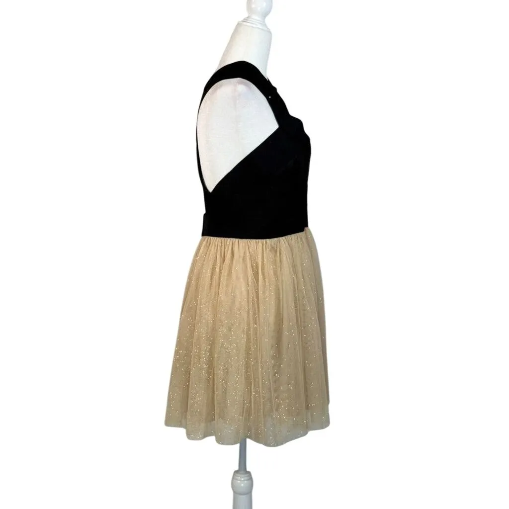 Black & Gold Windsor Backless Party Dress With Glitter Tulle Overlay Size L - Image 3