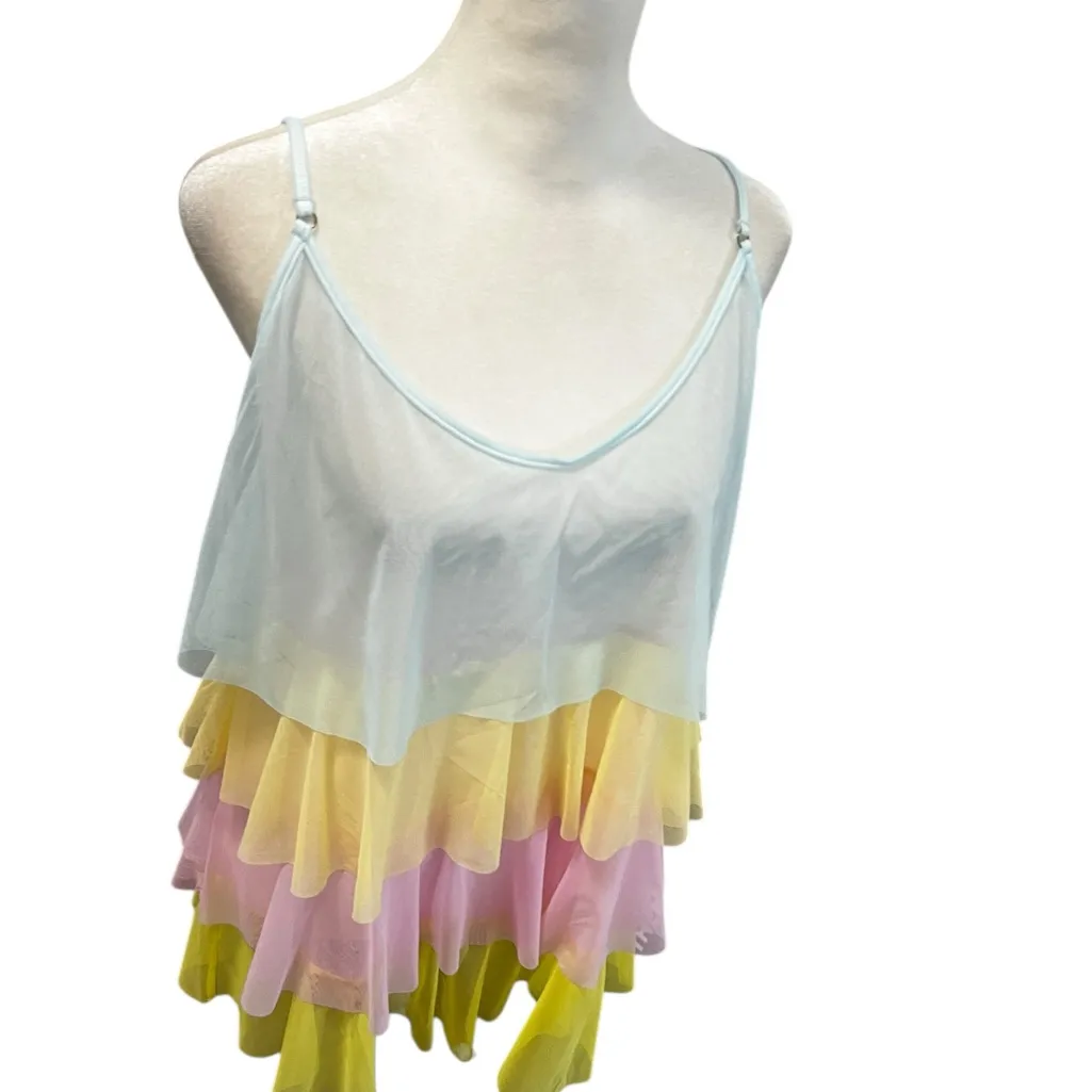 NWT Noblesse Oblige Pastel Tiered Mesh Nightgown Slip Dress Sheer Ruffle L Pink Size L - Image 3