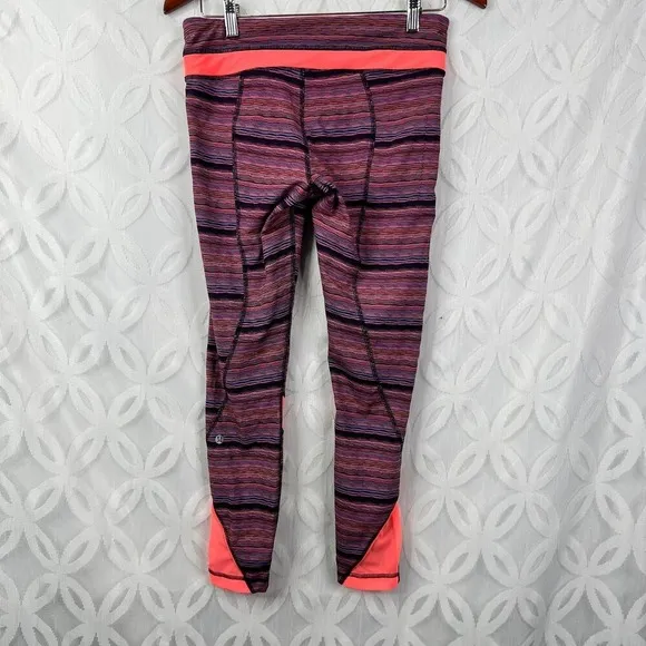Lululemon Athletica Striped‎ Cropped Leggings Zippers Coral Pink Purple Size 8 - Image 8