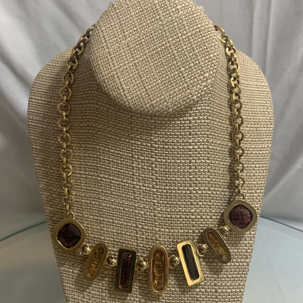 Circle Link Glass Crystal Necklace Tan - Image 4